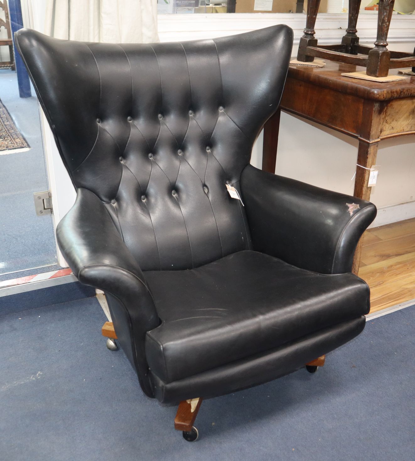 A G Plan chair model 62 in black leather
