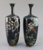 A pair of Japanese silver wire cloisonne enamel vases by Ota Kichisaburo, Meiji period, each