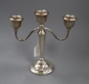 A modern silver two branch, three light candelabrum, 22.6cm.