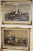 Giles after Herring, pair of colour lithographs, J.F Herring's Senior Fox Hunting, The Run and The