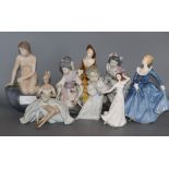 A Royal Copenhagen figure and two Lladro figures and five others