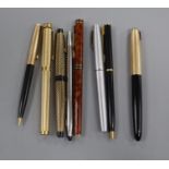 Eight assorted pens including Parker and Watermans.