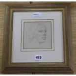 Winifred Knights (1899-1947), Portrait study circa 1920, label verso, pencil, 11.5cm square