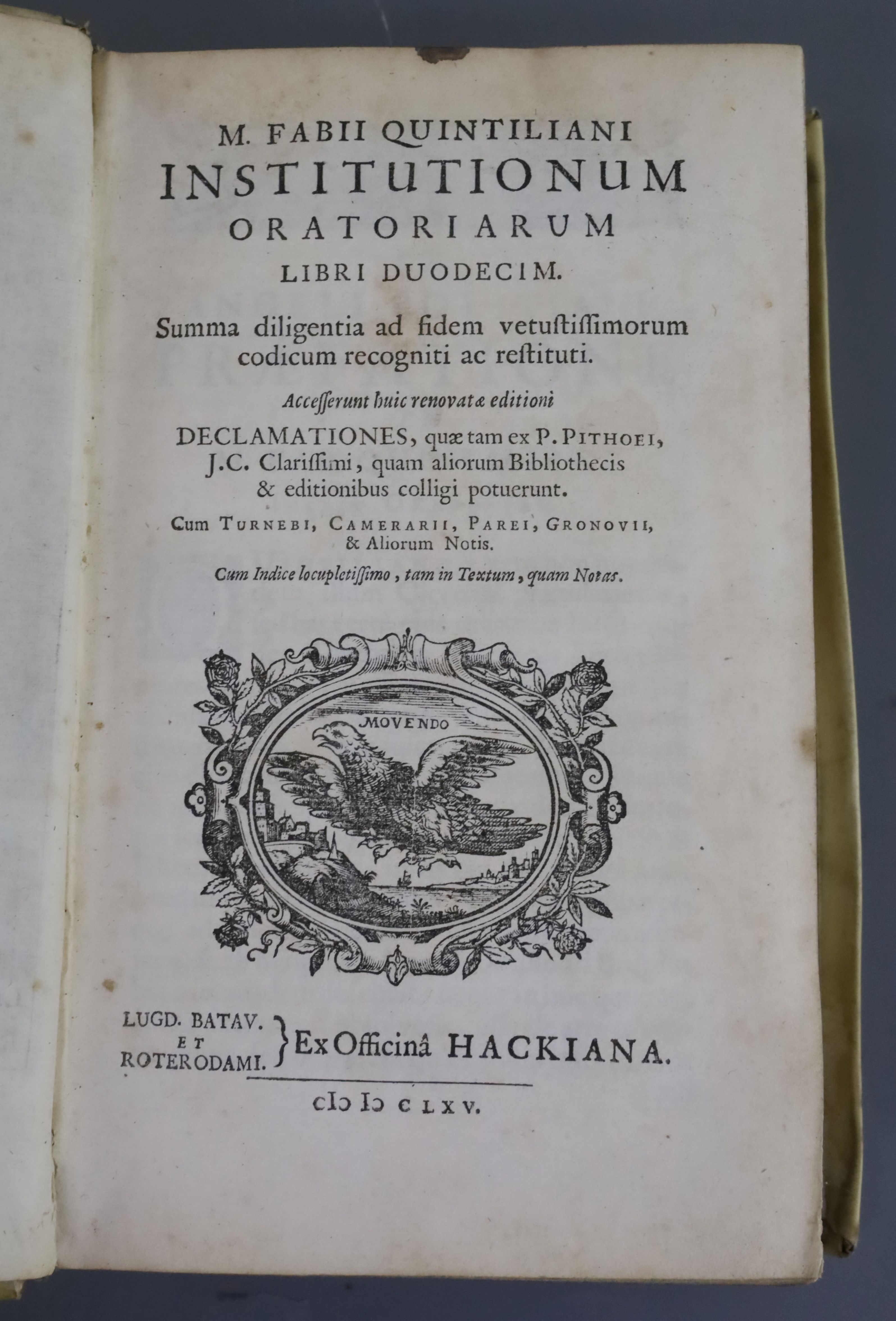 Quintilianus, Marcus Fabius - Institutiones oratoriae. "Institutionum oratoriarum libri XII, vol - Image 2 of 3