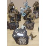 A set of five earthenware figures playing "Go" and one other item tallest 23cm