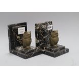 A pair of bronze and marble "owl" bookends height 14cm