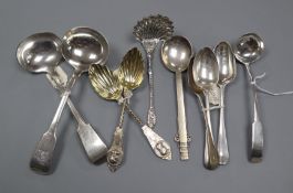 A pair of American sterling silver preserve spoons, a George III Scottish sauce ladle, a Victorian