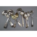 A pair of American sterling silver preserve spoons, a George III Scottish sauce ladle, a Victorian