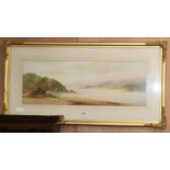 John Shapland, watercolour, Estuary scene, signed, 28 x 78cm