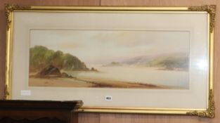 John Shapland, watercolour, Estuary scene, signed, 28 x 78cm