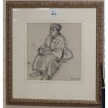 John Melville (1902-1986), Study of a seated woman holding a glass, charcoal, 28cm x 26cm