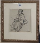 John Melville (1902-1986), Study of a seated woman holding a glass, charcoal, 28cm x 26cm