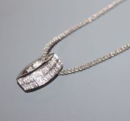An Italian Gibi 750 white metal and diamond set pendant necklace, with Gibi box, pendant 25mm.