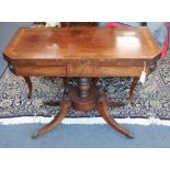 A Regency ebony strung mahogany card table W.90cm