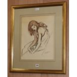 Clifford Hall RBA, ROI (1904-1973) 'Seated girl', charcoal, brown chalk and wash, signed and dated