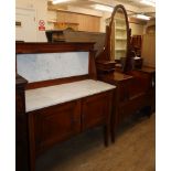 An Edwardian inlaid mahogany dressing table and matching washstand with marble top Dressing table