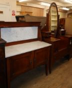 An Edwardian inlaid mahogany dressing table and matching washstand with marble top Dressing table
