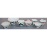 Eight Chinese enamelled porcelain cups and bowls largest 11cm diameter