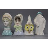 Four Royal Worcester porcelain candle snuffers tallest 9cm