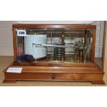 A Short & Mason, London mahogany cased brass barograph, with chart drawer 21cm high x 37cm wide