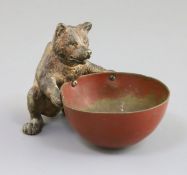 A 19th century Austrian cold painted bronze bear and bowl trinket dish, 4.5in.