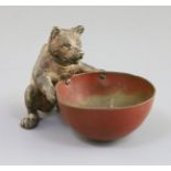 A 19th century Austrian cold painted bronze bear and bowl trinket dish, 4.5in.