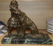 J. Faes. A French bronze of a girl with a borzoi height 29cm