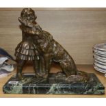 J. Faes. A French bronze of a girl with a borzoi height 29cm