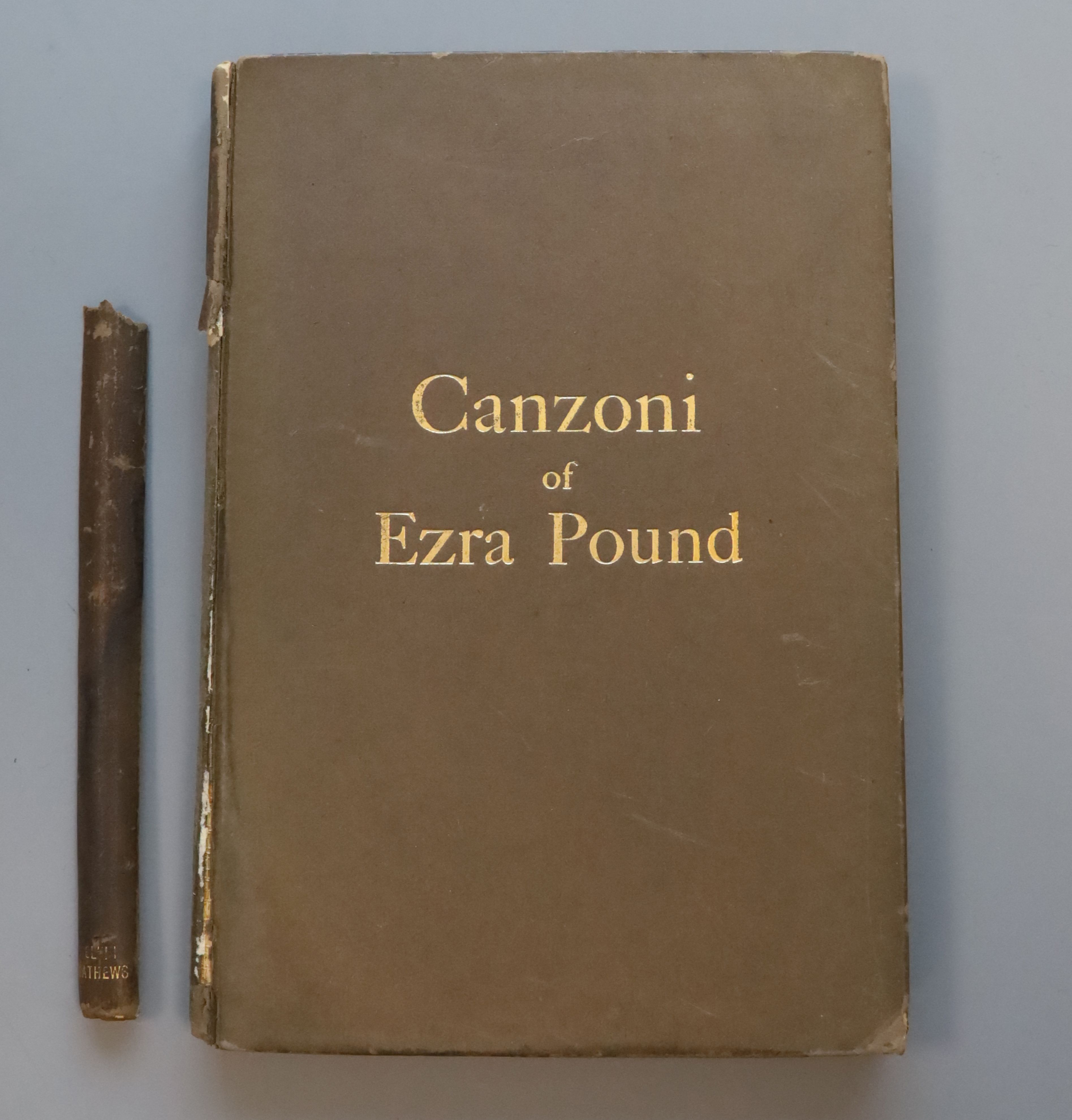 Pound, Ezra - Canzoni, 1st edition, original boards, with gilt titles, two thirds of spine