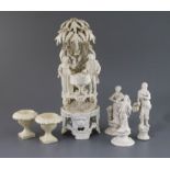 A group of Italian creamware, Naples, 19th century, including an arbour group of a lady and