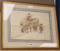 Charles Lotaine-Smith, pencil and watercolour, Monkey band, initialled CLJ and dated 1818, 27 x