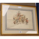 Charles Lotaine-Smith, pencil and watercolour, Monkey band, initialled CLJ and dated 1818, 27 x