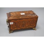 A Regency rosewood and satinwood inlaid tea caddy height 19cm length 31cm