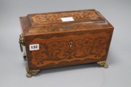 A Regency rosewood and satinwood inlaid tea caddy height 19cm length 31cm