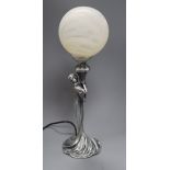 A WMF style lamp base and shade, in the form of a lady height 49cm