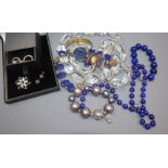 A lapis lazuli necklace and bracelet and other mixed jewellery including Dyrberg Kern.
