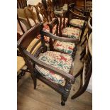 A pair of Regency elbow chairs and a pair of dining chairs
