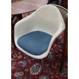 Six Charles Eames for Herman Miller shell chairs, Model Dax, parchment fibreglass with blue swab