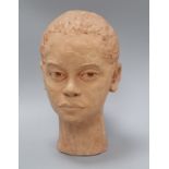 A sculptured terracotta head, signed Pat Shaw 1958, also signed Walter height 27cm