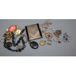 Mixed jewellery including silver cufflinks, charm bracelet, 19th century pinchbeck brooch etc. and a