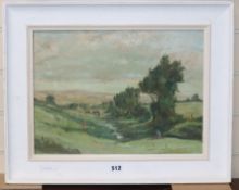 R.Chettle, oil on canvas board, Figures in a river landscape, signed and dated 1953, 29 x 40cm