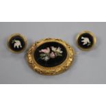A pair of Victorian yellow metal mounted micro mosaic ear clips (converted) and a similar brooch(a.