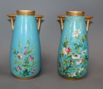 A pair of turquoise floral Worcester vases 23cm high