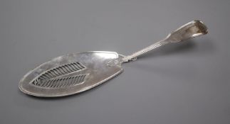 A George III silver fiddle and thread pattern fish slice, London, 1804, 30cm.