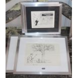 Two pairs of pen and ink cartoons by Honeysett and Ken Pine, largest 19 x 25cm