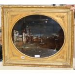A 19th century reverse painting on glass with mother of pearl highlights, View of St Marks Square,