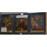 A part set of three reverse prints on glass, Spring, Summer and Winter, 35 x 25cm