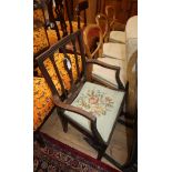 Three Victorian dining chairs, George III elbow chair and one other (5)