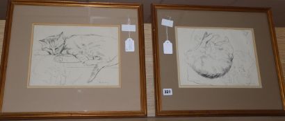 Pamela Kay, 2 drawings, Sleeping cat studies, signed, 22 x 29cm