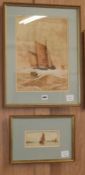 Frederick James Aldridge, two watercolours, Sail barges, 38 x 27cm and 7 x 17cm